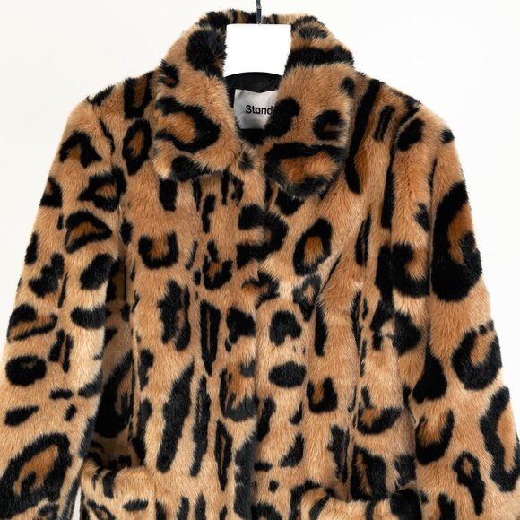 Stand Alexa Beige Black Leopard Faux Fur Coat - Picture 4 of 9
